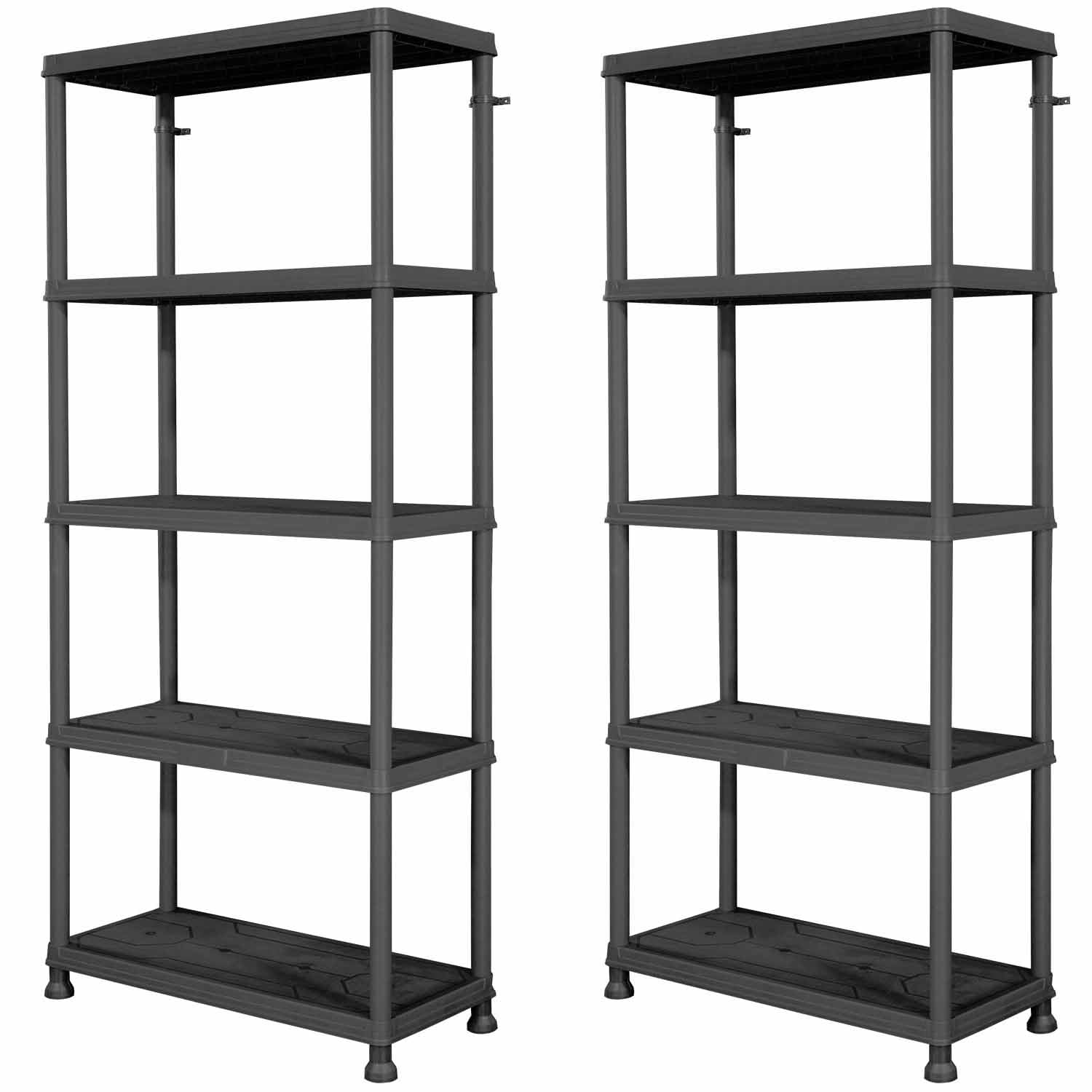 2er-Set Steckregal Kunststoff Keller Regal für Abstellraum & Vorratsregal Küche 176cm Hoch Kunststoffregal zum Stecken 5 Böden Kellerregal Schmal in Schwarz (2, 5 Böden)