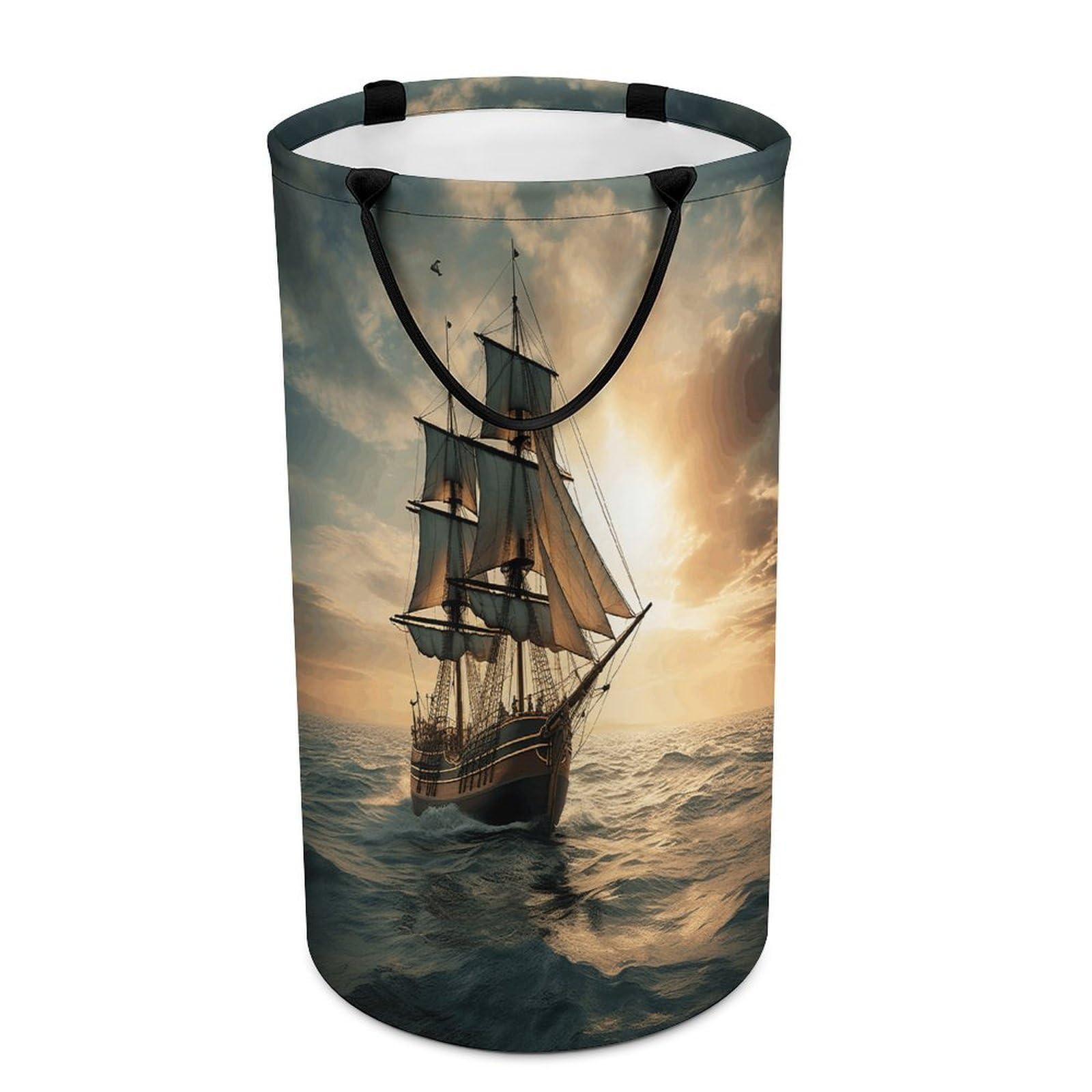Ship Sailing Alone Laundry Basket Large Foldable Laundry Hamper with Handles Freestanding Collapsible Clothes Basket Waterproof Portable Dirty Clothes Hamper for Bathroom 86L