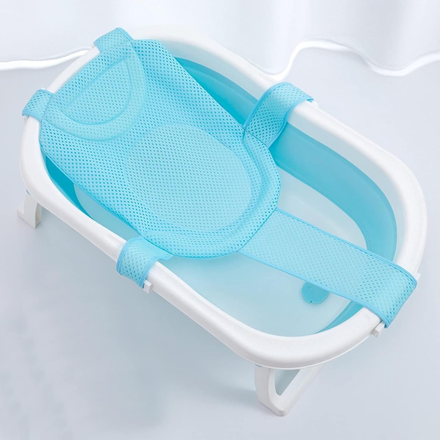 Tapis de Bain Bébé Filet de Bain antidérapant avec Ceinture de sécurité Maille réglable Bleu