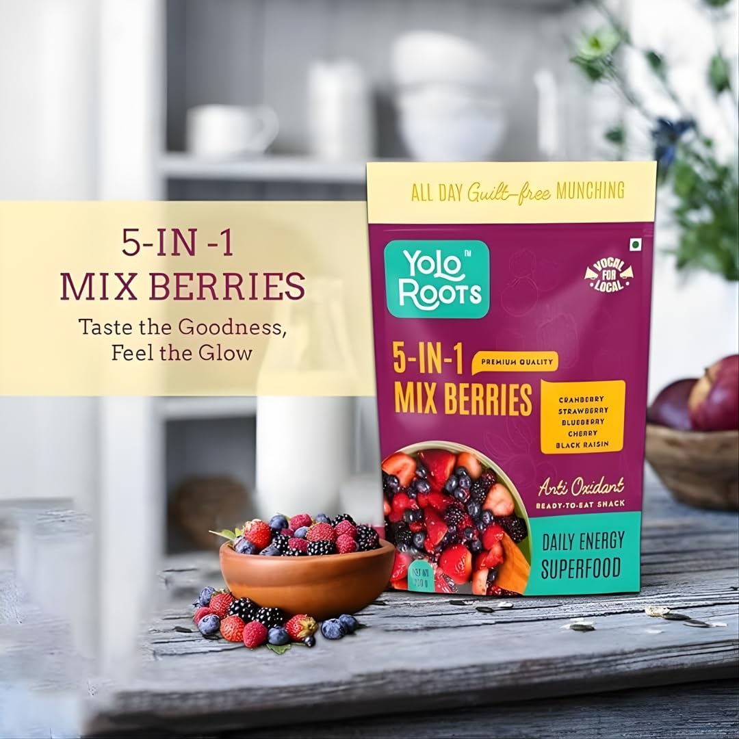 Yolo Roots Multigrain Crunchy Muesli 400g with Premium 5-in-1 Mix Berries 200g Combo | Nuts, Fruits & Berry Mix | Healthy Breakfast (Pack of 2) 2