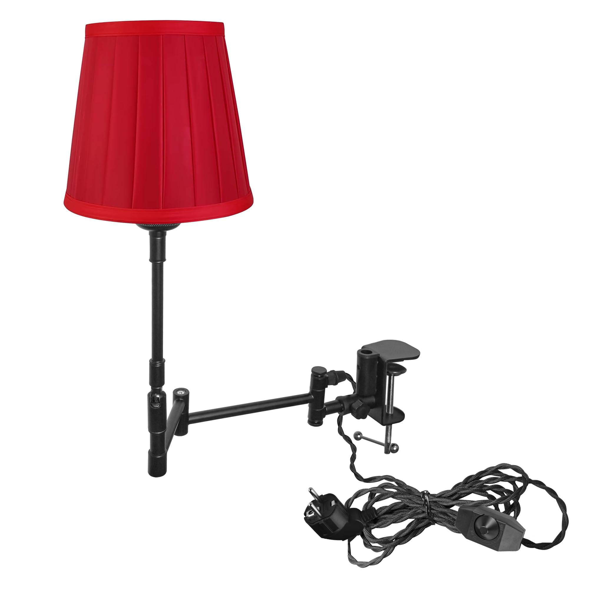 Lampada a morsetto industriale con 2,5 cavi interruttori, clip regolabile su lampada da lettura da scrivania, lampada da comodino, dimmerabile, con braccio flessibile, per scrivania, comodino