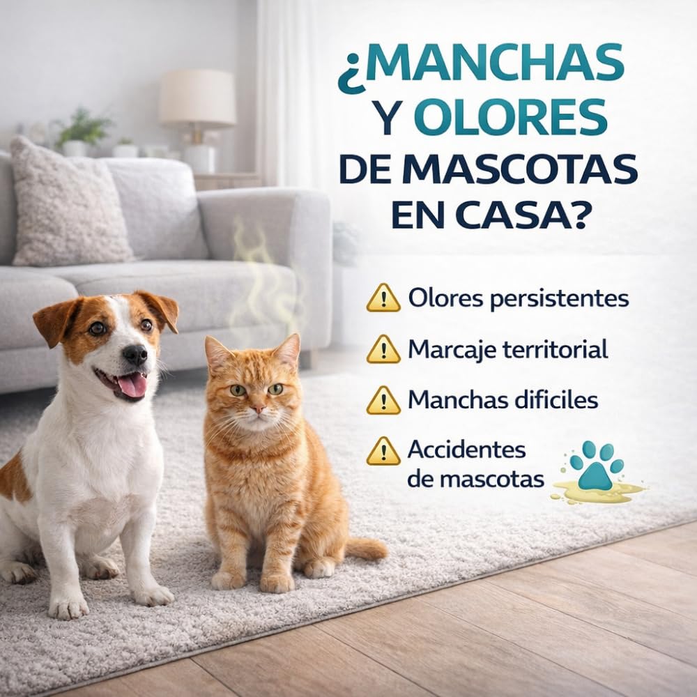 Limpiador de Manchas y Olores para Mascotas | Elimina Orina, Heces, Comida y Huellas | Evita Marcaje Repetido | Para Suelos, Alfombras y Tapicerías | Varios formatos (5 Litros)