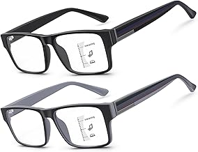 2 Pack Superior Unbreakable Progressive Multifocus Reading Glasses for Men, TR90 Thick Frame Blue Light Blocking Glasses Anti UV/Eye Strain Computer Readers No-Line Multifocal Eyeglasses, 2.5x