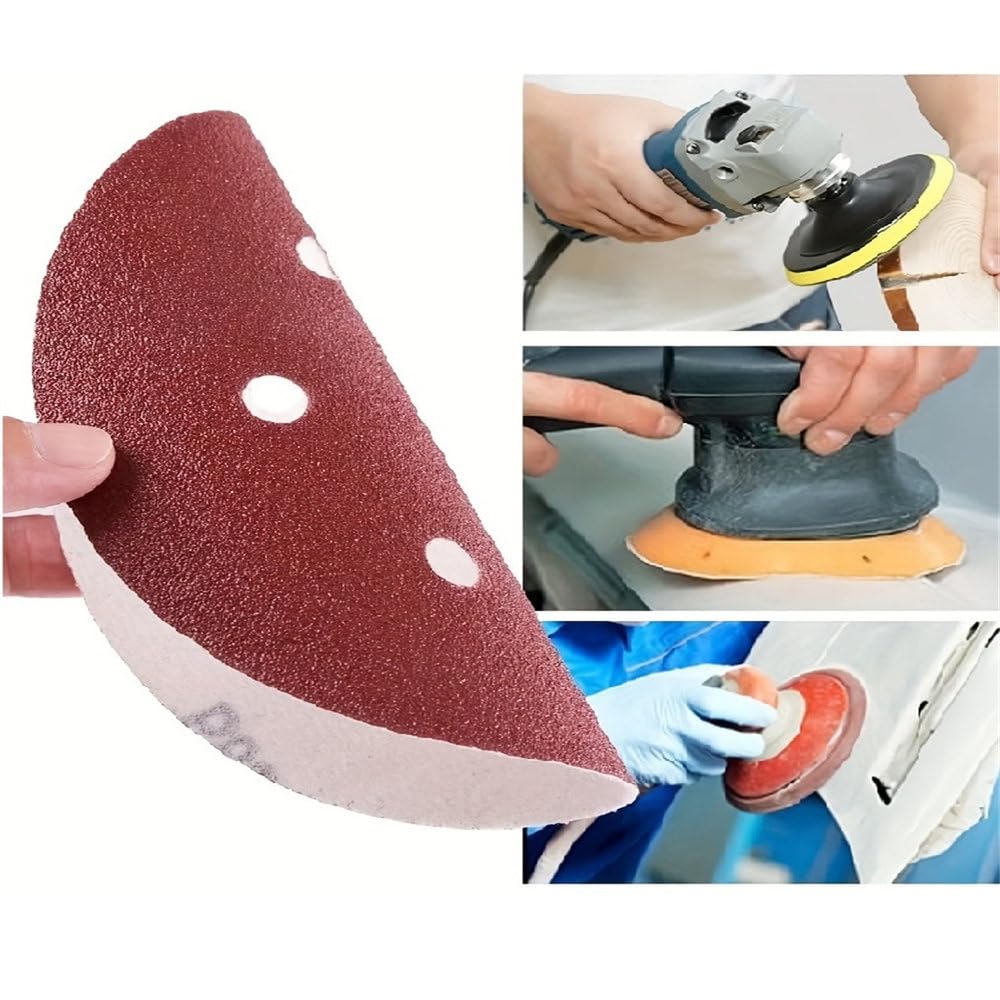 Juego de 100 Discos de Lija de 125 mm y 5 Pulgadas, con 8 Agujeros, Papel de Lija con Velcro para Herramientas de Pulido, 125 mm, 100 Unidades