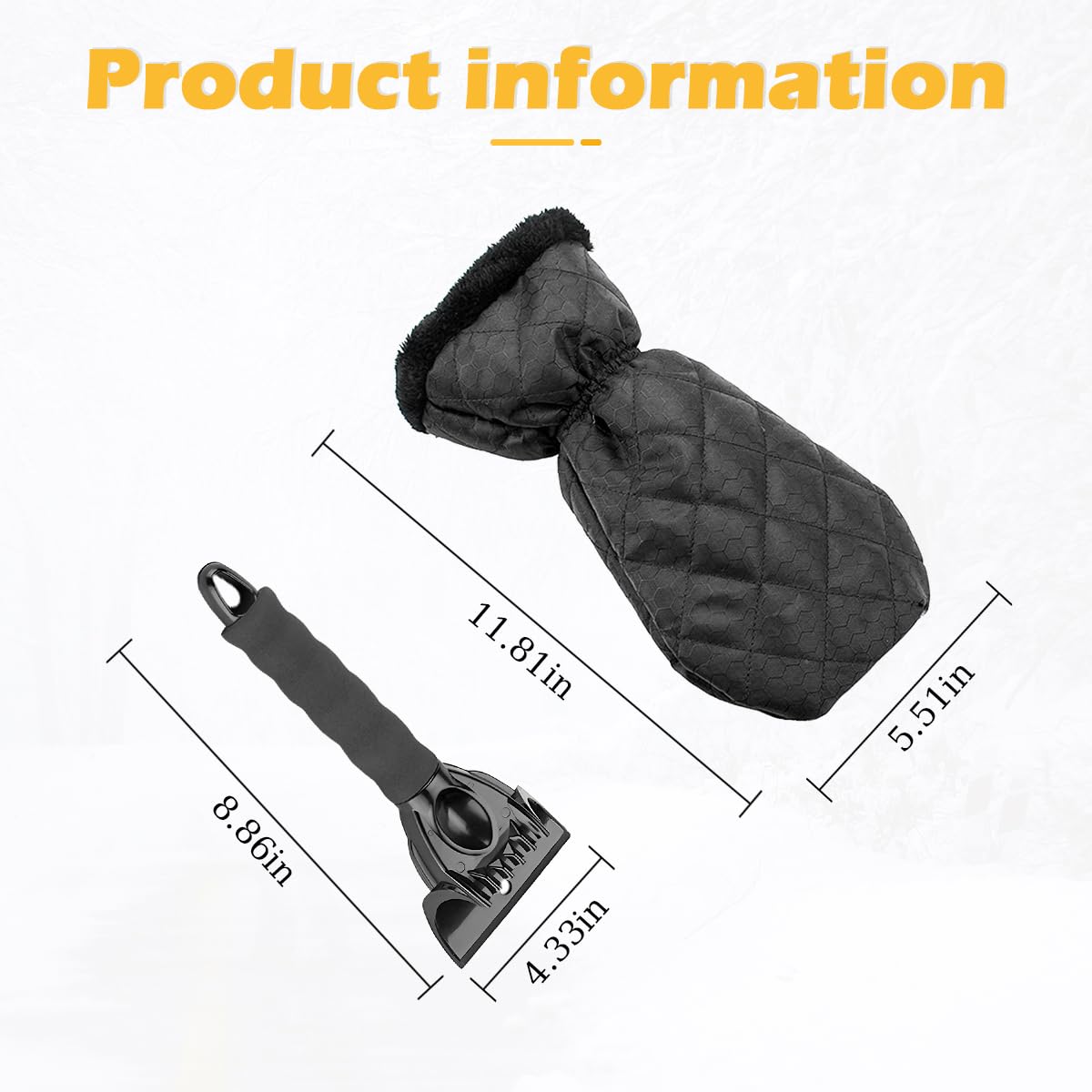 Osilly 2 raschietti per ghiaccio per auto, spazzola da neve per la pulizia dell'auto, con guanto termico impermeabile e caldo, per parabrezza del veicolo, da raschiare il gelo e il ghiaccio,