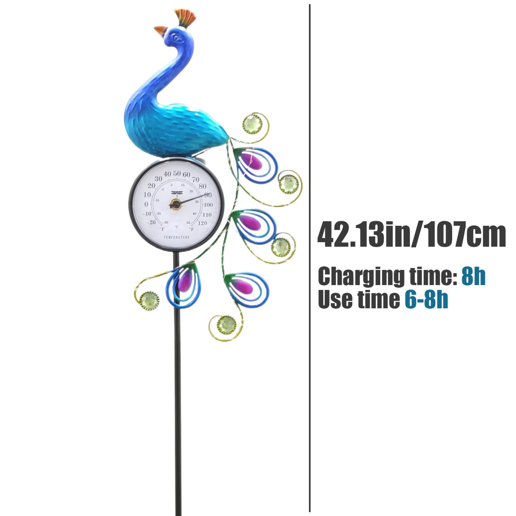 Thermomètre extérieur Design de paon de conception solaire étanche thermomètre extérieur avec pommette 42 pouces éclair