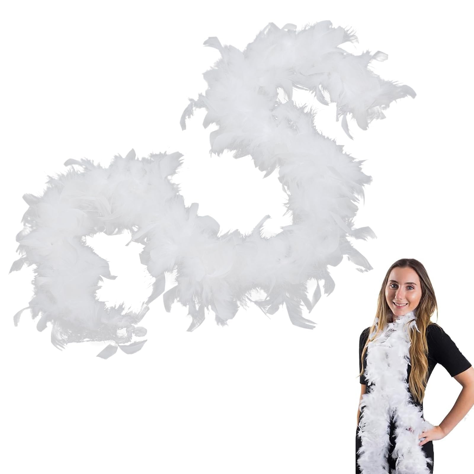 KTGUK White Feather Boa,2M 60G Thicken Feather Bower,Fashion Natural Subtlety Turkey White Feathers Boa Turkey Feathers,for Christmas,Wedding Centerpieces,Costume,Concert,Pet and Home Decoration