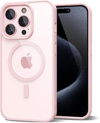 oakxco for iPhone 15 Pro Case Clear Magnetic Compatible with Magsafe, Thin Slim Transparent Non Yellowing, Hybrid Soft Silicone Bumper & Hard Plastic Protective Cover for Women, Light Pink