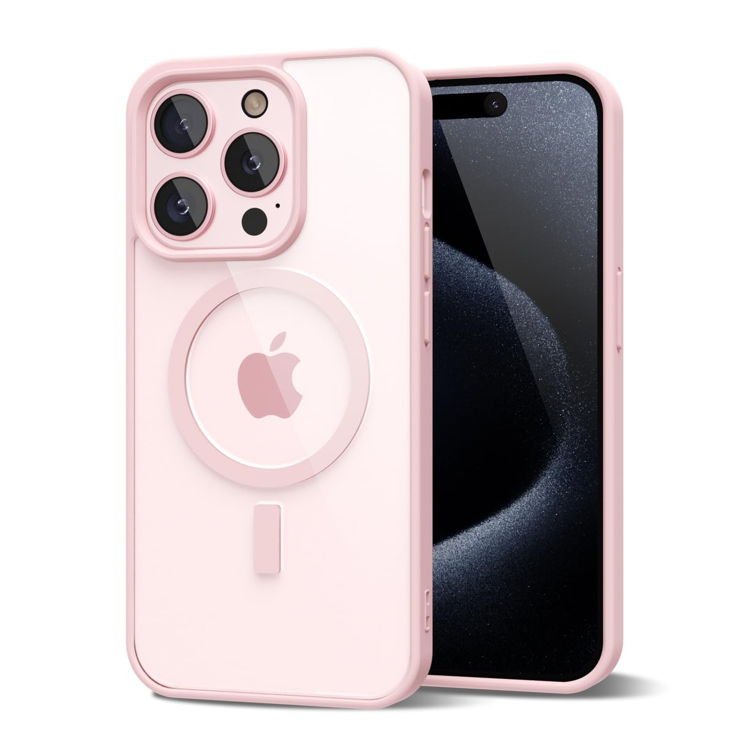 oakxco Funda magnética transparente para iPhone 15 Pro, compatible con carga Magsafe, funda protectora delgada para 15 Pro, a prueba de golpes, silicona suave TPU y policarbonato duro, arena rosa