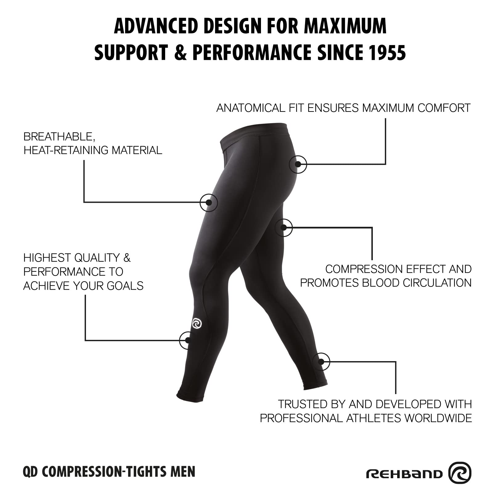 Rehband QD Kompressionshose Herren, Thermohose-Sport für Männer, Unterziehhose speichert Wärme und hält warm, perfekt für Ausdauersport