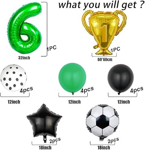 Miniatura 2 de Juego de globos de copa de campeón de fútbol, decoración de cumpleaños número 5, globo de fútbol de aluminio verde con el número 5, globo de