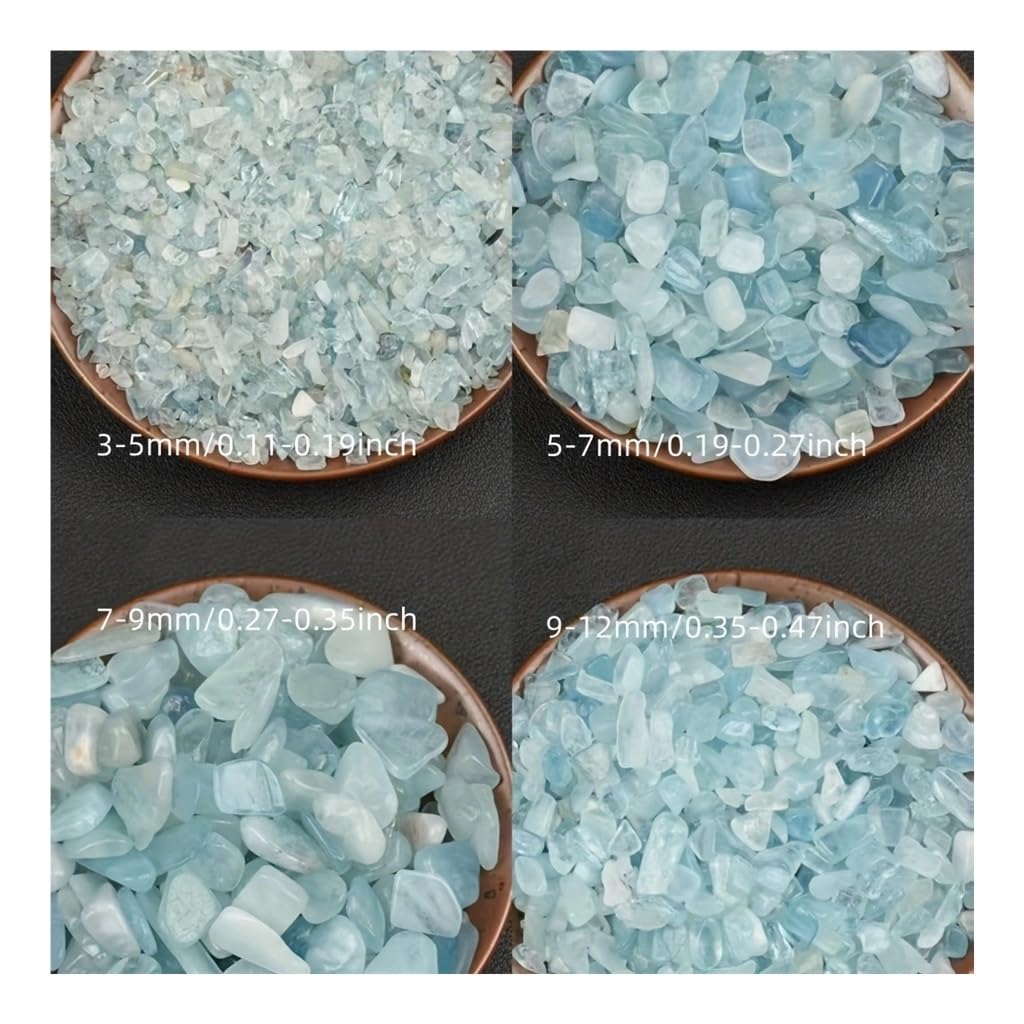 1 Bolsa de Chips de Aguamarina de 3-5 mm (300 g), Piedras Preciosas Irregulares for acuarios y decoración del hogar. Cristal Natural en Bruto