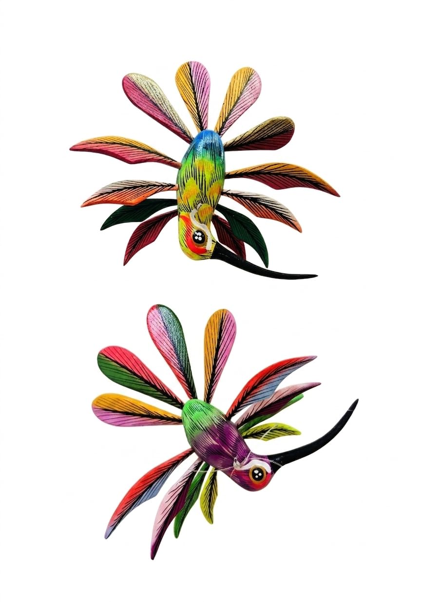 ALKIMIA INC Escultura mexicana de colibrí Alebrije tallada en madera hecha a mano (2, pequeña)