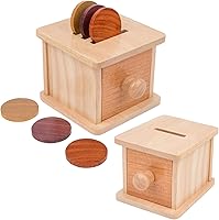 Vista 15 de Adena Montessori Caja de monedas, caja de permanencia de objetos para monedas de bebé de 1 año, juguetes de desarrollo de bolas Montessori de madera