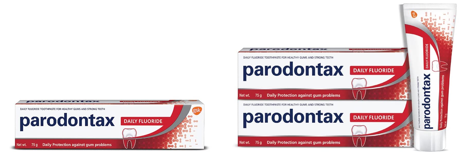 Parodontax Daily Fluoride Toothpaste For Daily Protection Against Gum Problems, Multi Pack, 75 G*2 & Daily Fluoride Toothpaste For Daily Protection Against Gum Problems, 75 G