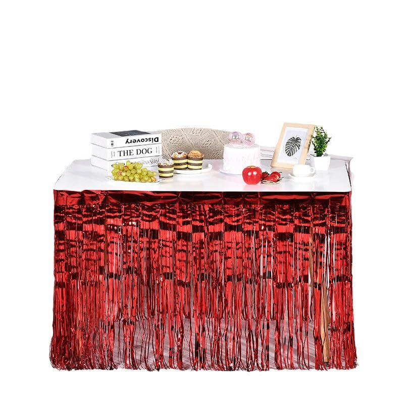 275 x 75 cm 10 szt. Hawajska spódnica stołowa niebieska czerwona spódnica na stół z frędzlami z metalicznym papierem świecidełkowa spódnica na stół z folii aluminiowej girlanda kwiat baby shower