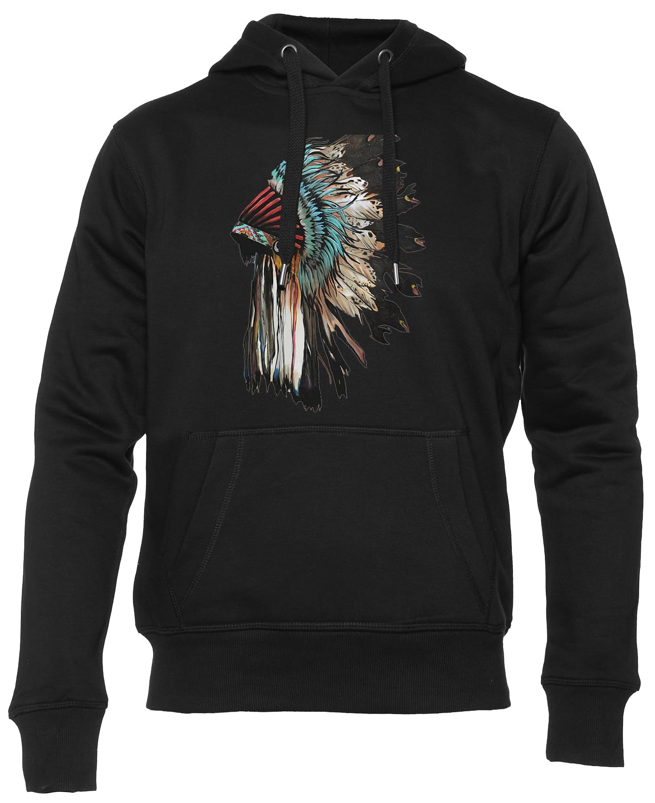 Sweat à capuche Coiffe Indigène noir avec manches longues au confort durable