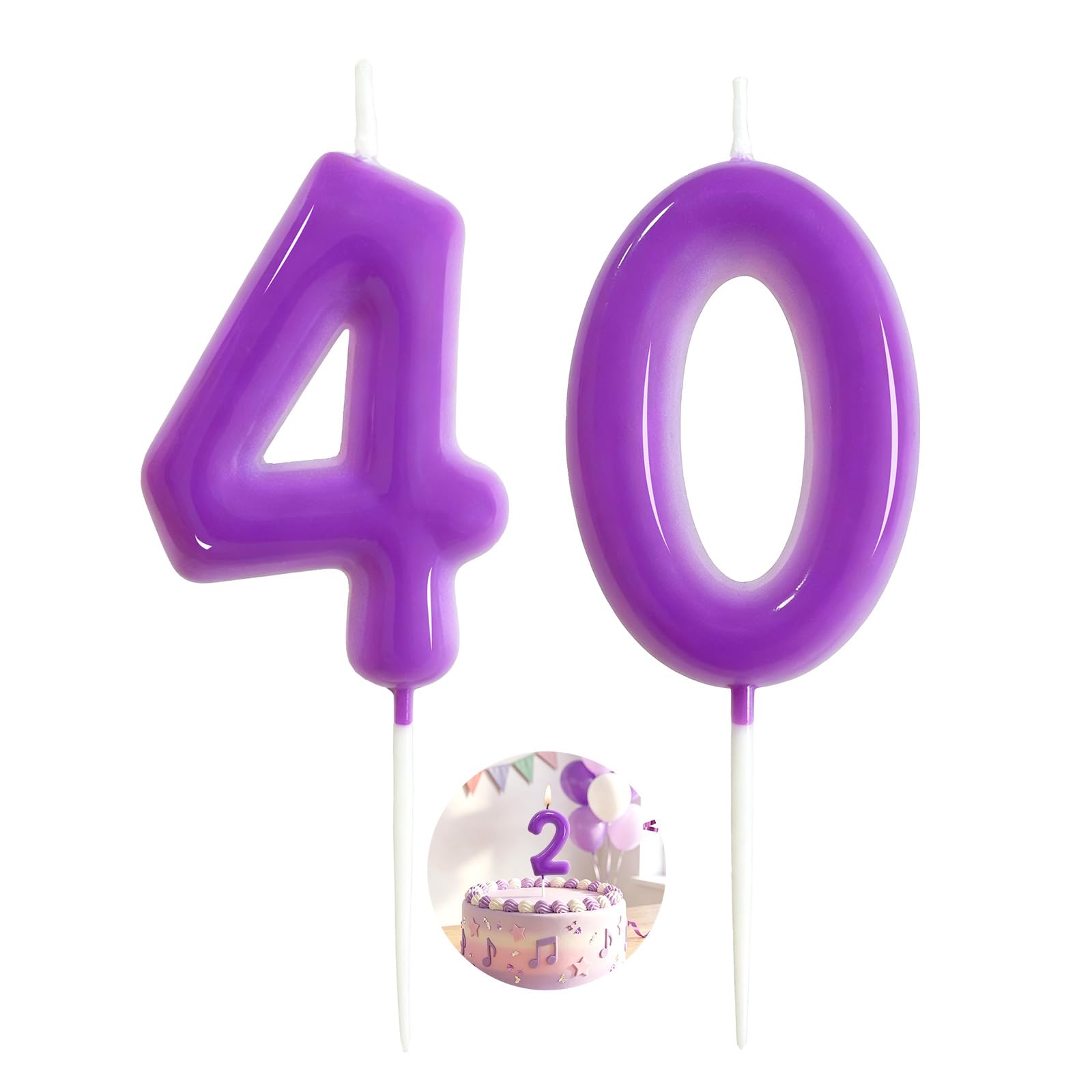 Purple Birthday Number 40 Candles Happy Birthday Cake Topper Number Candles for Birthday Party Decorations Wedding Anniversary Celebration Party Supplies