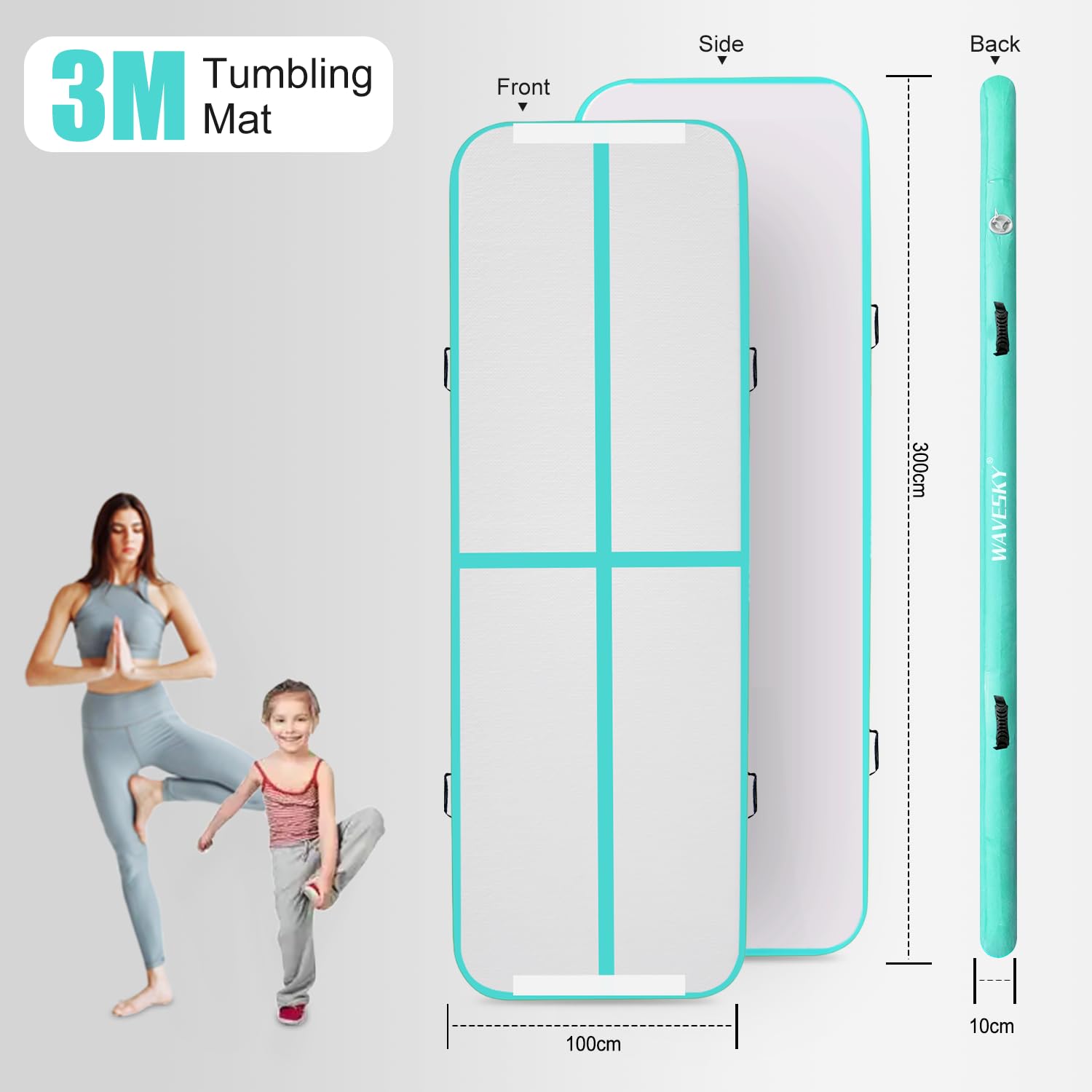 Aufblasbare Air Matte Tumble Track, 3m/4m/5m Tumbling Matte Turnmatte, 10cm hoch rutschfeste Gymnastikmatte für Zuhause, Outdoor, Fitness, Yoga, Training, Cheerleading