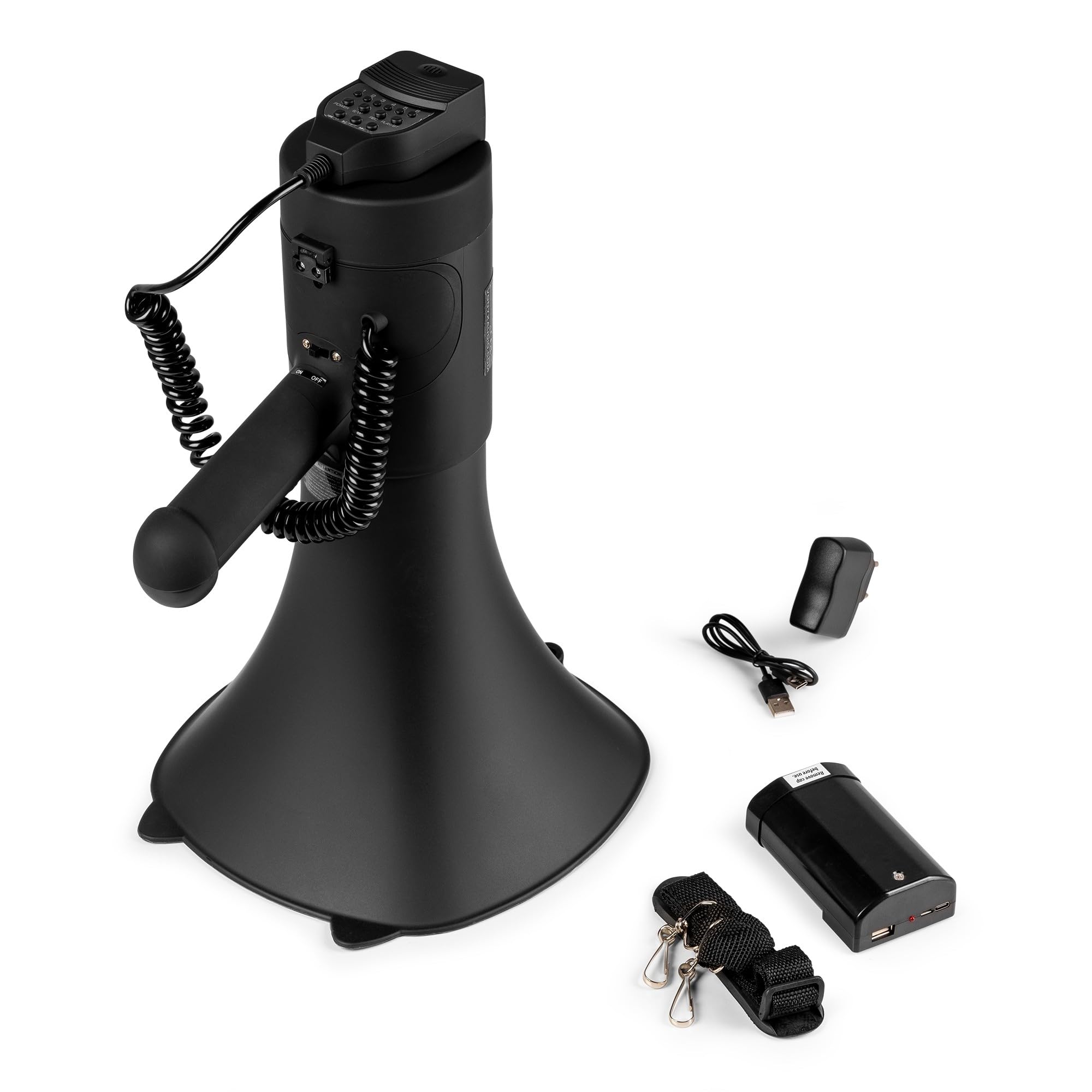 VONYX MEG090 Pack Mégaphone 90W - avec 2X Batteries Rechargeables MRB12 et Sac de Transport, Portée 1,4 km, Micro Main, Bluetooth & Lecteur MP3, Idéal pour Manifestations et Matchs Sportifs
