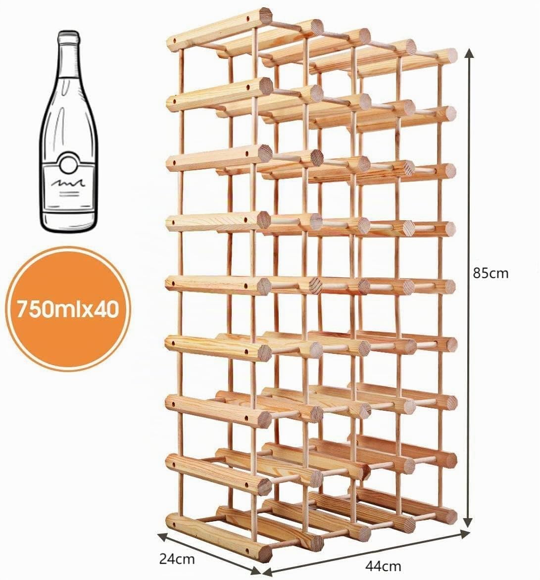 GIANTEX Scaffale Porta Bottiglie di Vino Fino a 40 Bottiglie, Cantinetta in Legno di Pino, 5 Ripiani, 44,5x24x86 cm, Materiale Ecologico, Colore Naturale