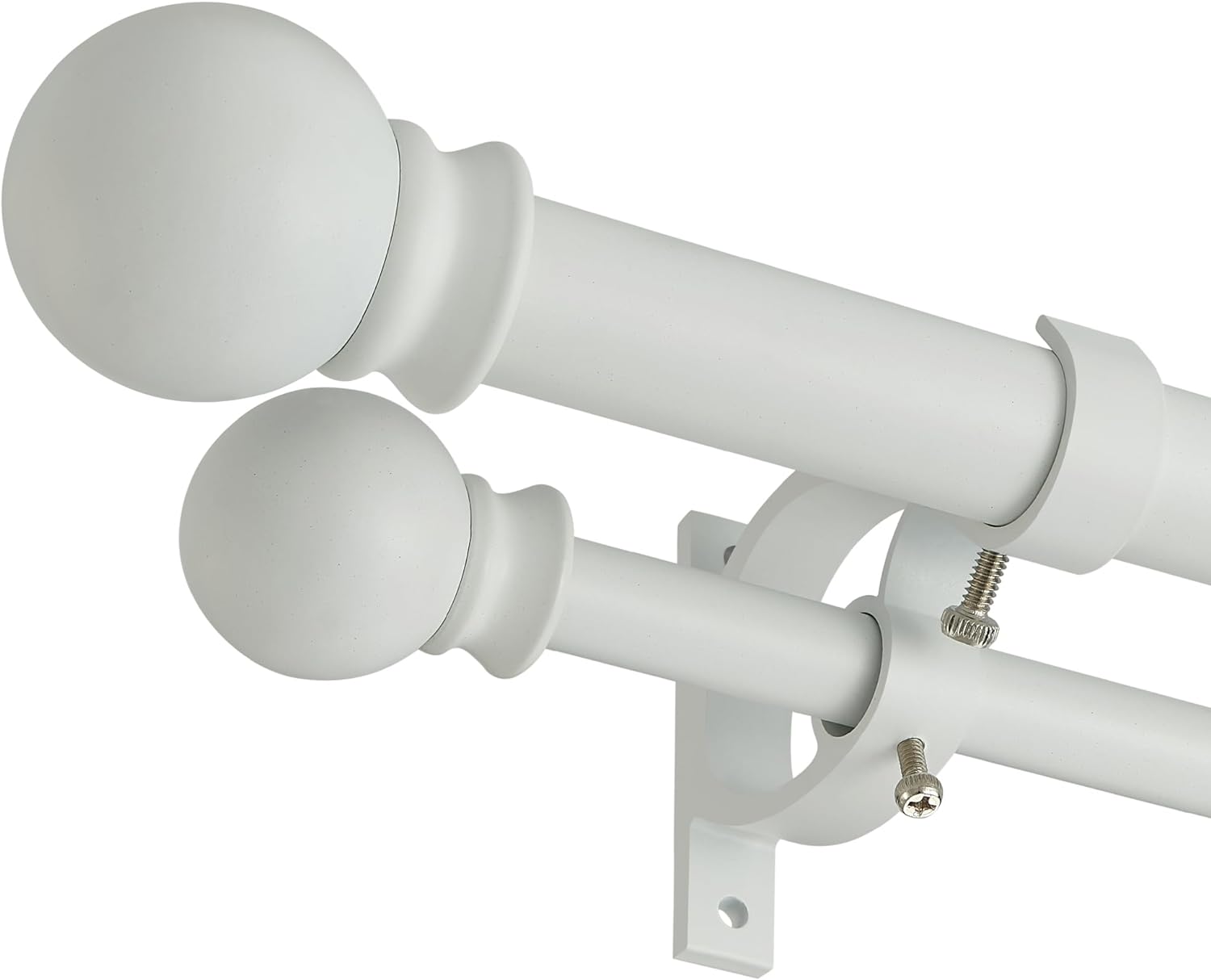 Matte White Double Curtain Rods 36-72 Inch,1’’Front and 5/8’’Back Double Drapery Rod with Small Round Ball and Aluminum Brackets, Adjustable Dual Window Rod for Sheer/Blackout Curtains 36-72" Matte White