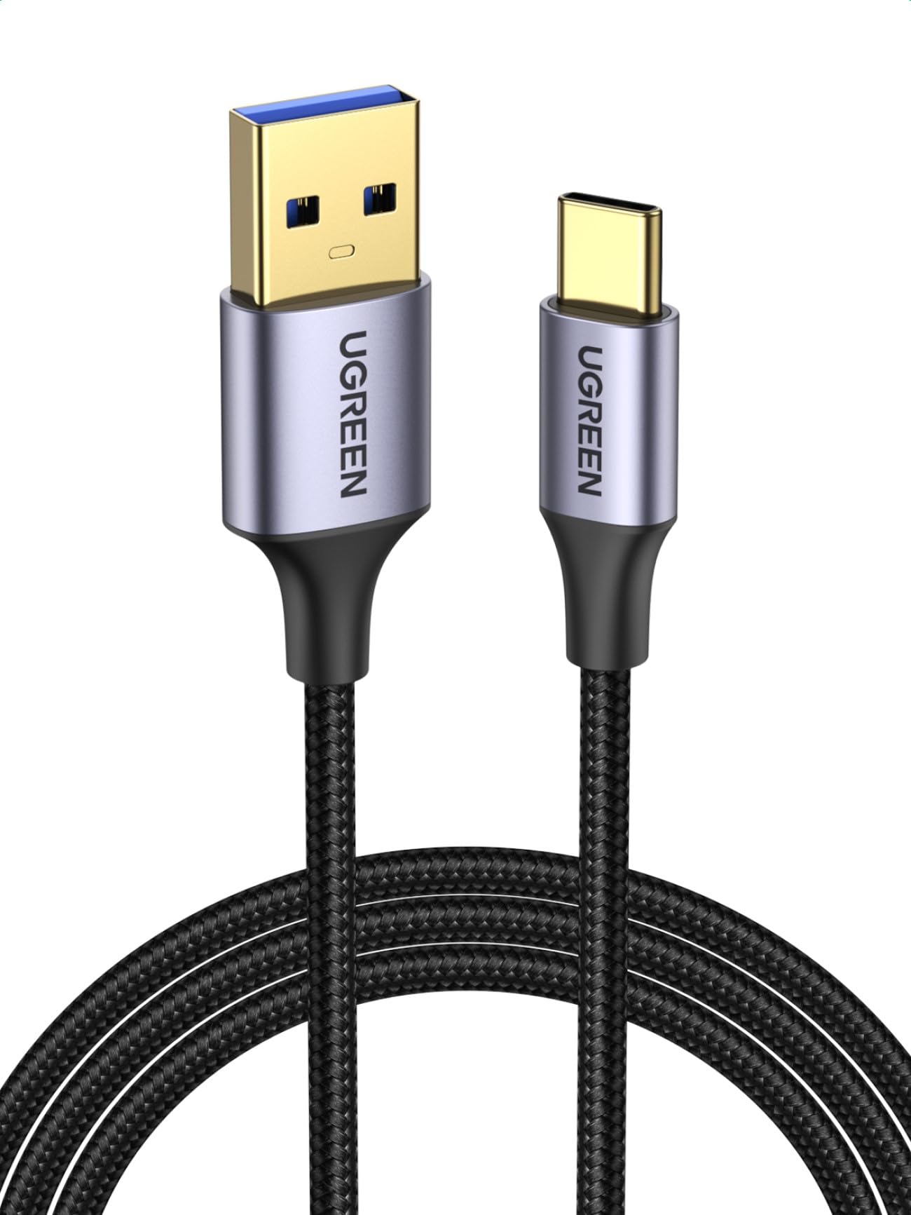UGREEN USB to USB C Cable USB 3.0 5Gbps Data Transfer Type C Cable Fast Charging Nylon Braided Cord Compatible with Android Auto, iPhone 17 16 Pro Max, Galaxy S25 S24 S23 Ultra, PS5 Controller, 3ft