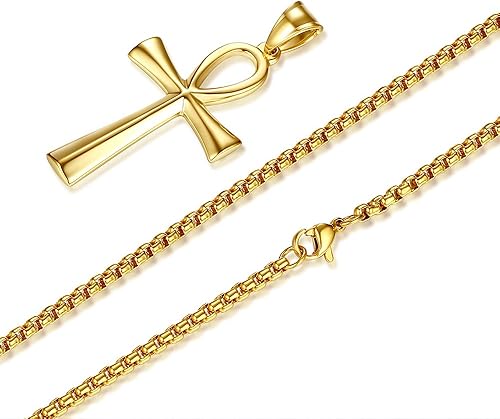 Miniatura 10 de Reve Collar religioso de acero inoxidable con colgante de cruz copta Ankh para hombres y mujeres cadena de 508 a 240in