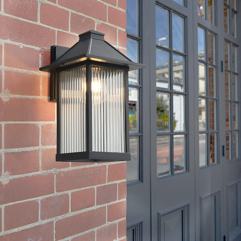Szklana lampa ścienna na zewnątrz, wodoodporna, w paski, z aluminiową podstawą, do domu, na taras, garaż (ciemna, 28 x 21 cm)