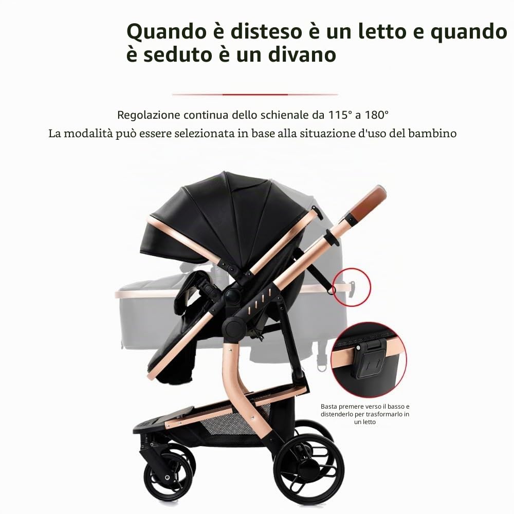 Trio Passeggino Pieghevole, Altezza Regolabile, Vista Panoramica, Bianco | Design innovativo, solido e sicuro. Include borsa mamma e marsupio inclusi nel set