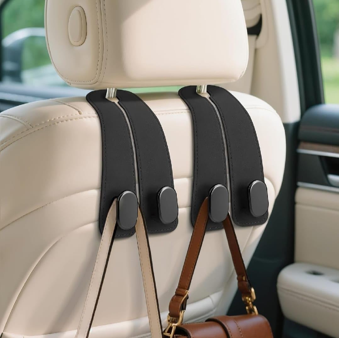Harhethiz Car Headrest Hook for Handbags, ABS Plastic, Set of 2 | 16 LB Heavy Duty, No Tools Required, Universal Fit, Multifunctional Use, Set of 2-image-5