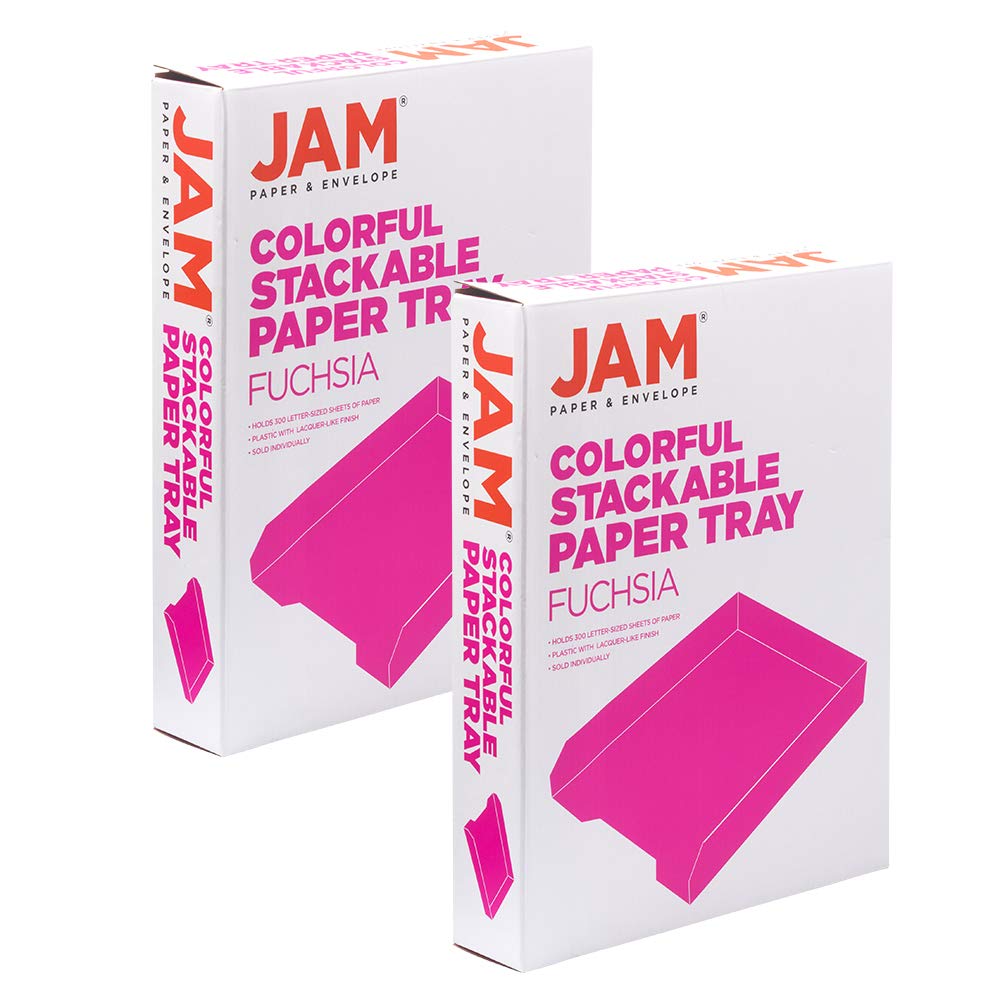 JAM PAPER Stackable Paper Trays - Pink - Desktop Document, Letter, File Organizer Tray - 2/Pack