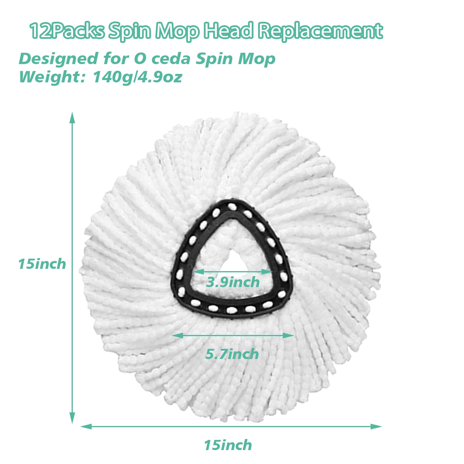 12 cabezales de repuesto para fregona giratoria, 100 % microfibra compatible con trapeador triangular giratorio, cabezal de repuesto para fregona giratoria de 360 grados para una fácil limpieza de la