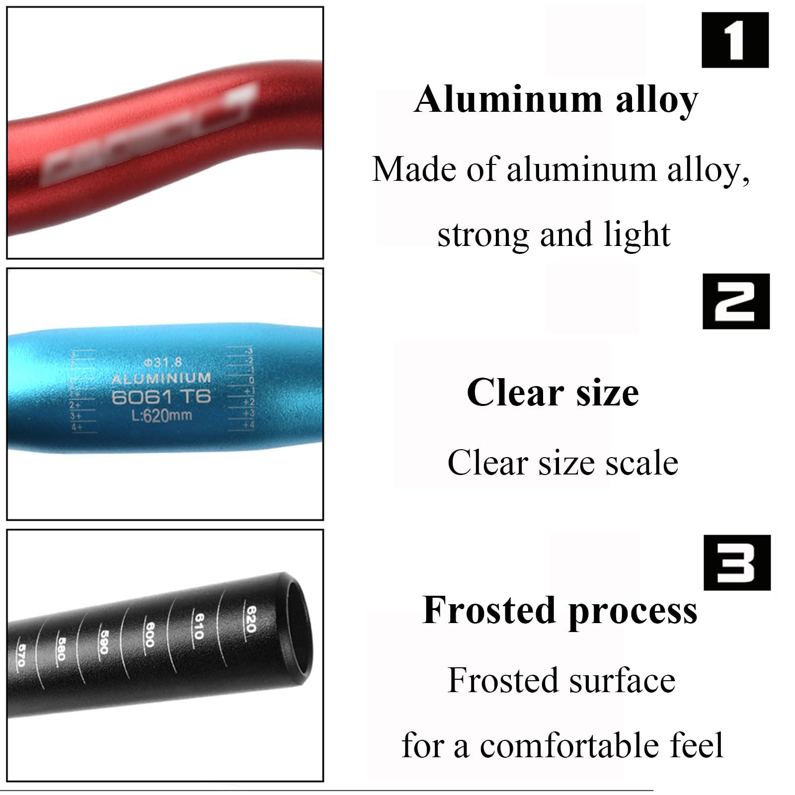 Guidon de vélo, rehausseurs de Guidon, Guidon de vélo, Guidon de vélo de Montagne en Aluminium léger à pignon Fixe 25,4 x 520 mm Guidon Adulte Unisexe(Black)
