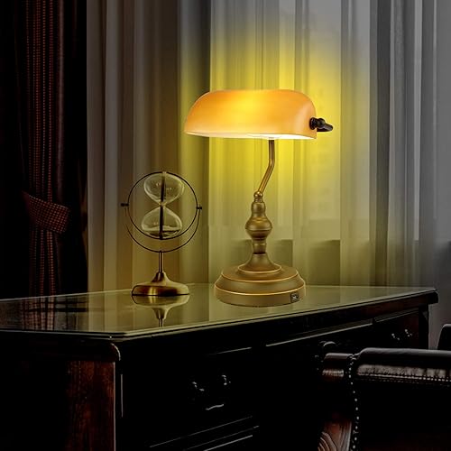 Miniatura 7 de Banker Desk Lamp Touch Control, Vintage Banker's Desk Lamp with USB Port, 3 Way Dimmable Desk Lamps, Farmhouse Library Lamp Oil Rubbed Bronze for