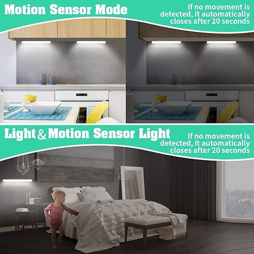 Miniatura 5 de Luces de armario que funcionan con pilas, con sensor de movimiento, activadas, recargables, para debajo del mostrador, luces magnéticas inalámbricas