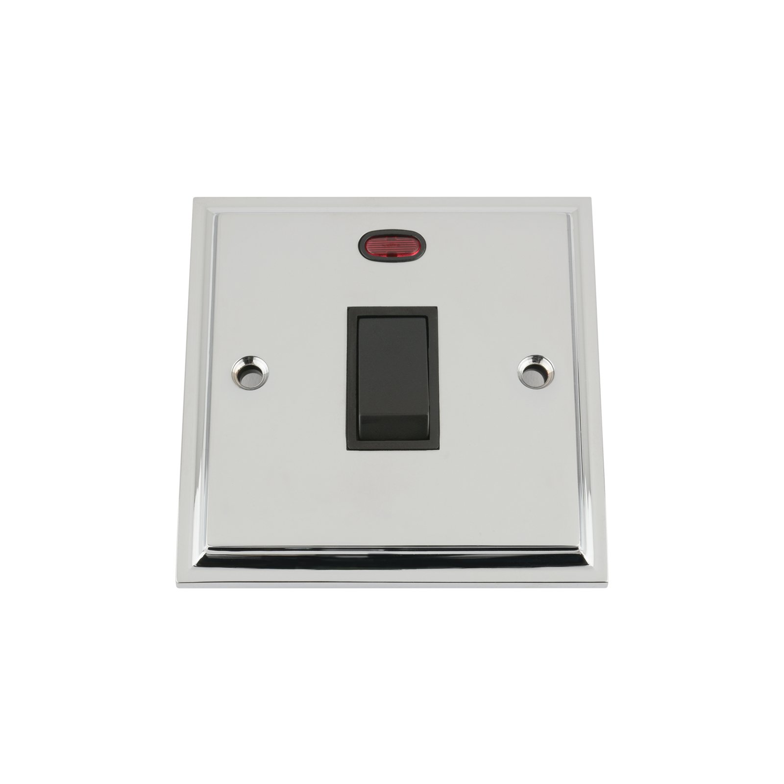20A Double Pole Switch - Polished Chrome Victorian - Black Insert Plastic Switch - DP Water Heater Switch with Neon Indicator
