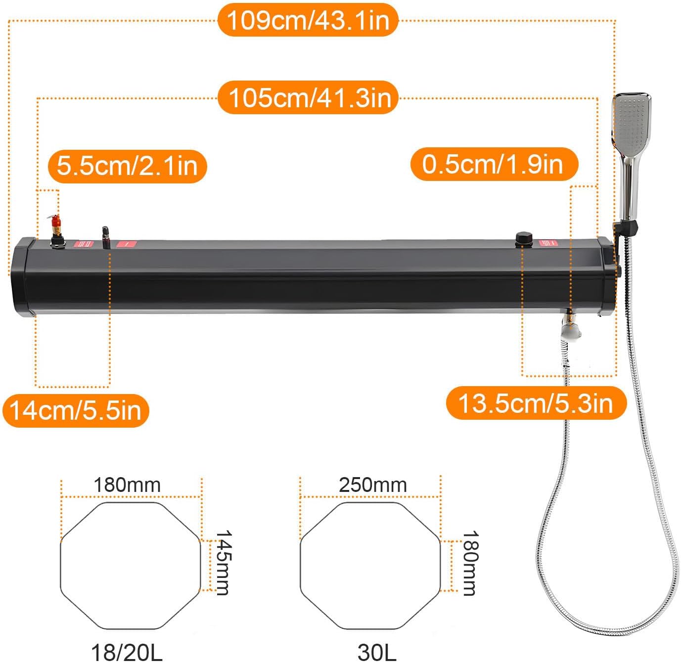 Roof-Mounted Solar Heating Pressurized Water Tank,Pressurized Water Tank for Camping Shower,with Shower Head,for Vehicle Truck SUV Sedan RV 30L/7.93Gal