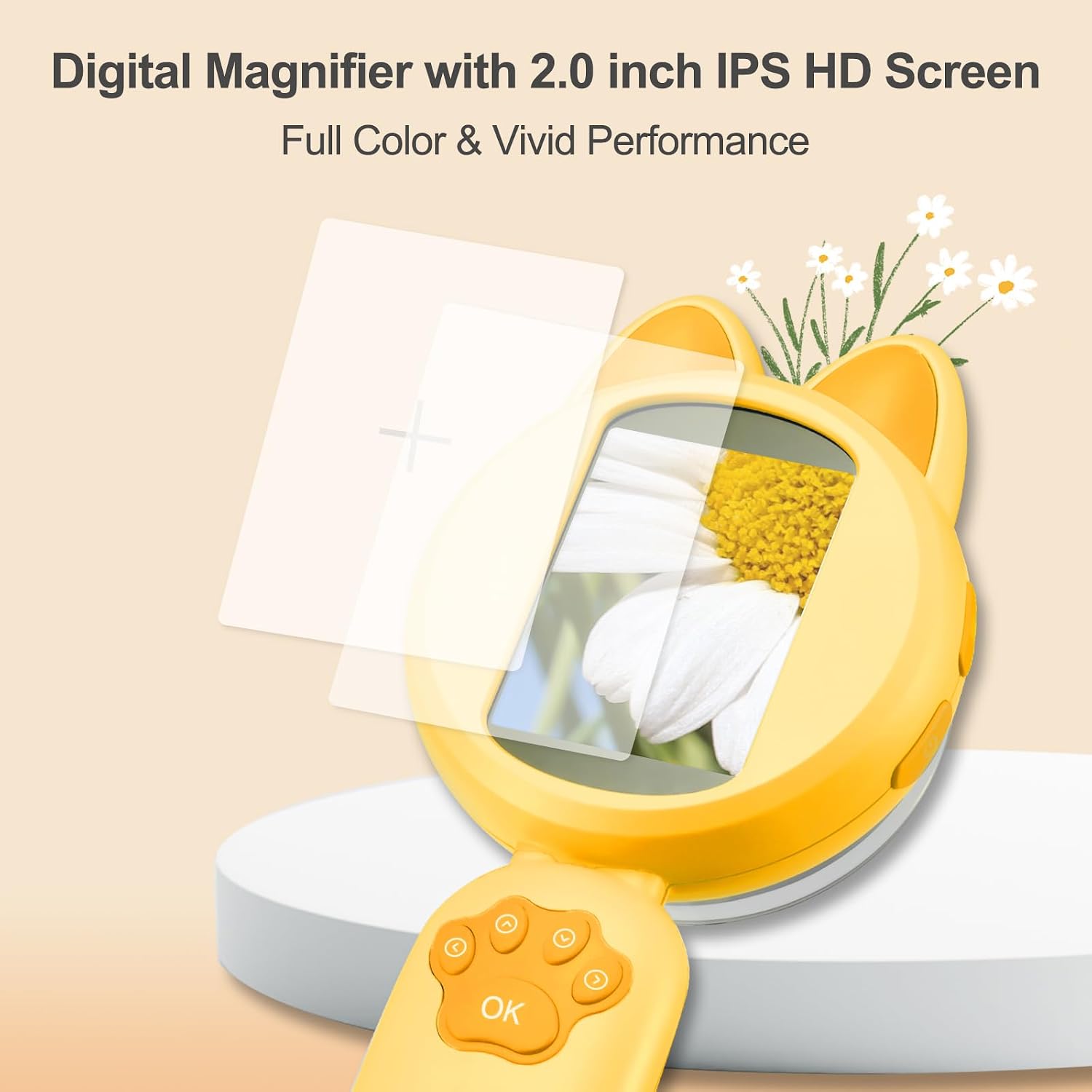 Kids Microscope, 30X Handheld Pocket Microscope for Kids with 2'' Screen& Light, Mini Digital Magnifying Glass for Educational Science and Hobby, Like Trichome& Bug, Store up to 300 Photos-Yellow