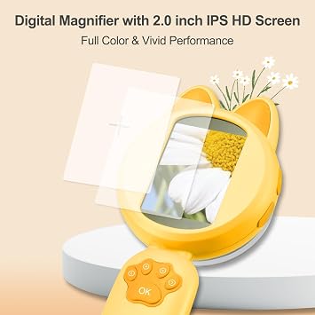 Kids Microscope, 30X Handheld Pocket Microscope for Kids with 2'' Screen& Light, Mini Digital Magnifying Glass for Educational Science and Hobby, Like Trichome& Bug, Store up to 300 Photos-Yellow