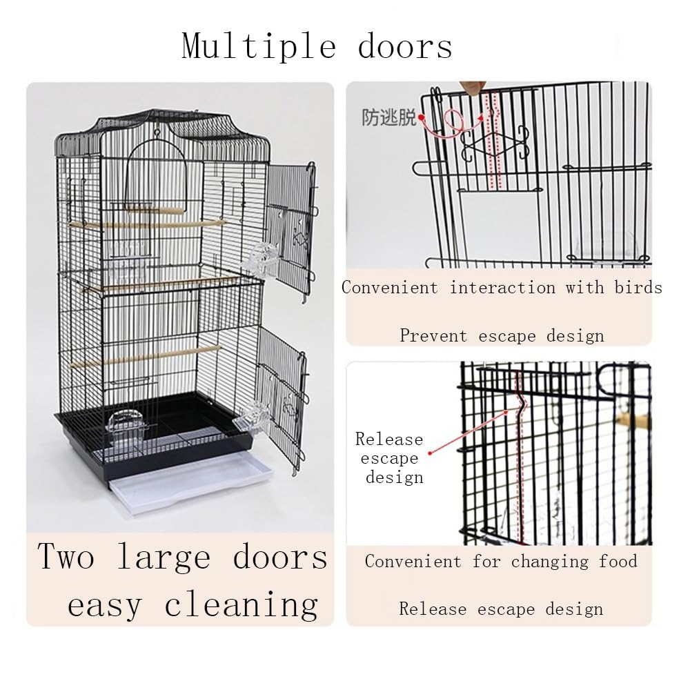 Klatka dla ptaków Wielofunkcyjna szuflada na ptaszki z wieloma drzwiami, konstrukcja zapobiegająca ucieczce, zapewniająca dużo miejsca do aktywności Ptasie gniazdo(Czarny)