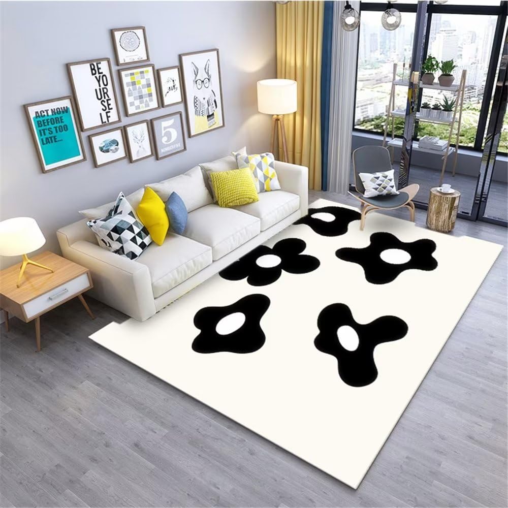 Tapis antidérapant et anti-acariens fleurs noires pour chambre adulte