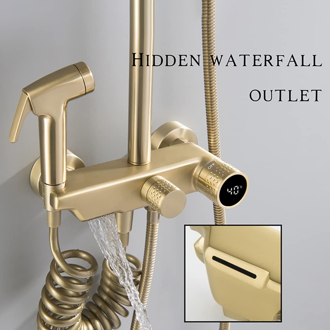 Set Doccia con Rubinetto e Display Digitale a LED, Montaggio a Parete, soffione da 10 Pollici, doccetta, soffione Bidet, Spazzolato