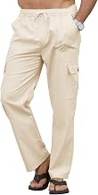 Men's Summer Linen Cargo Trousers Lightweight Summer Trousers with Side Pockets and Elastic Waist, Comfortable and Versatile for Summer and Travel