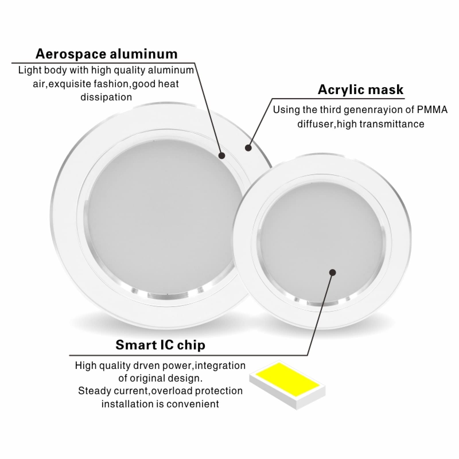 4pcs LED Downlights 5W 9W 12W Luz de techo LED 15W 18W Luz empotrada hacia abajo Panel de luz LED redondo 220V Foco LED Iluminación interior,Dorado Blanco cálido,15W