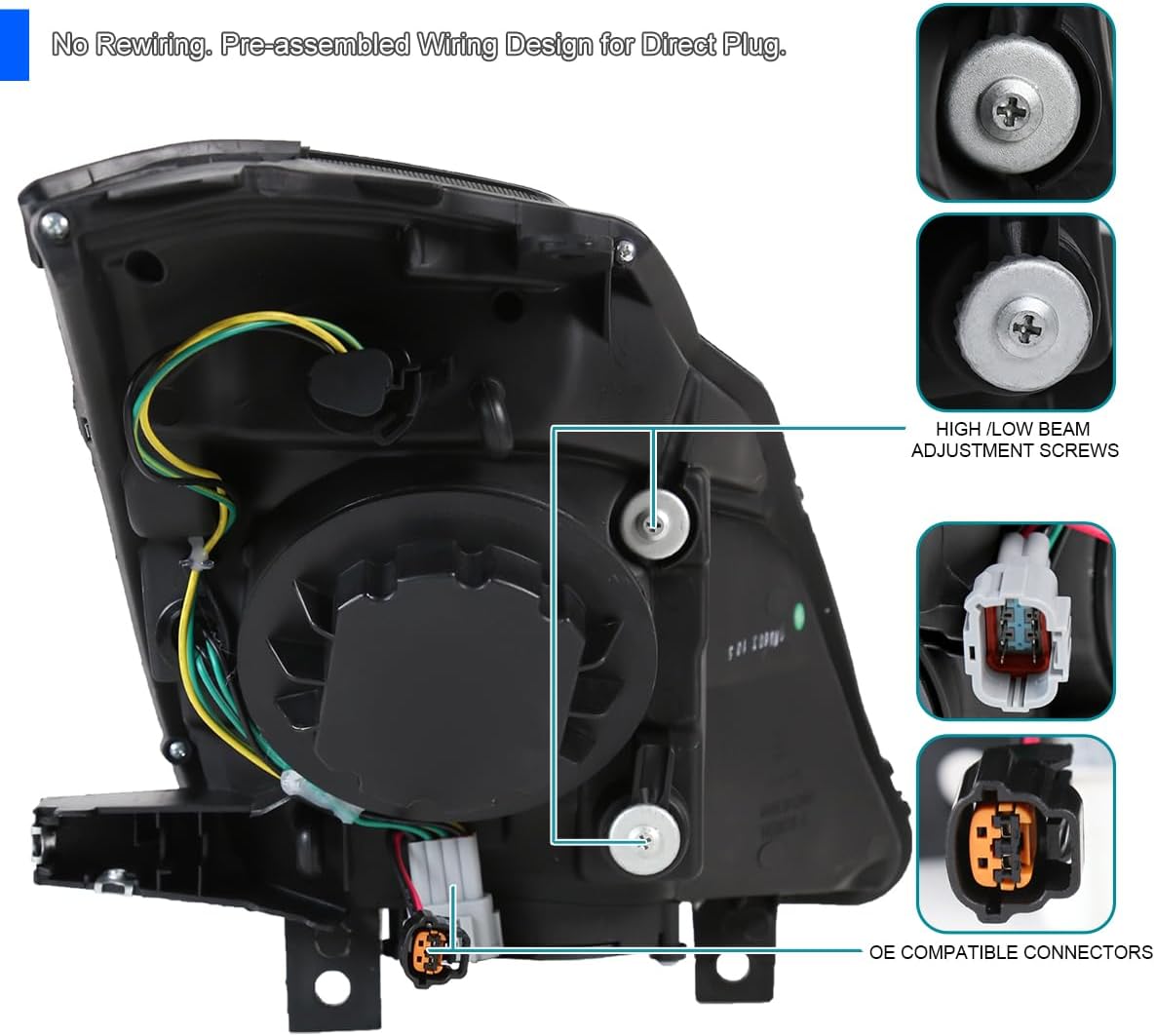 SPEC-D TUNING Smoke LED Projector Headlights Compatible with 2006-2009 Nissan 350Z with Factory HID Headlight, Left + Right Pair Headlamps Assembly