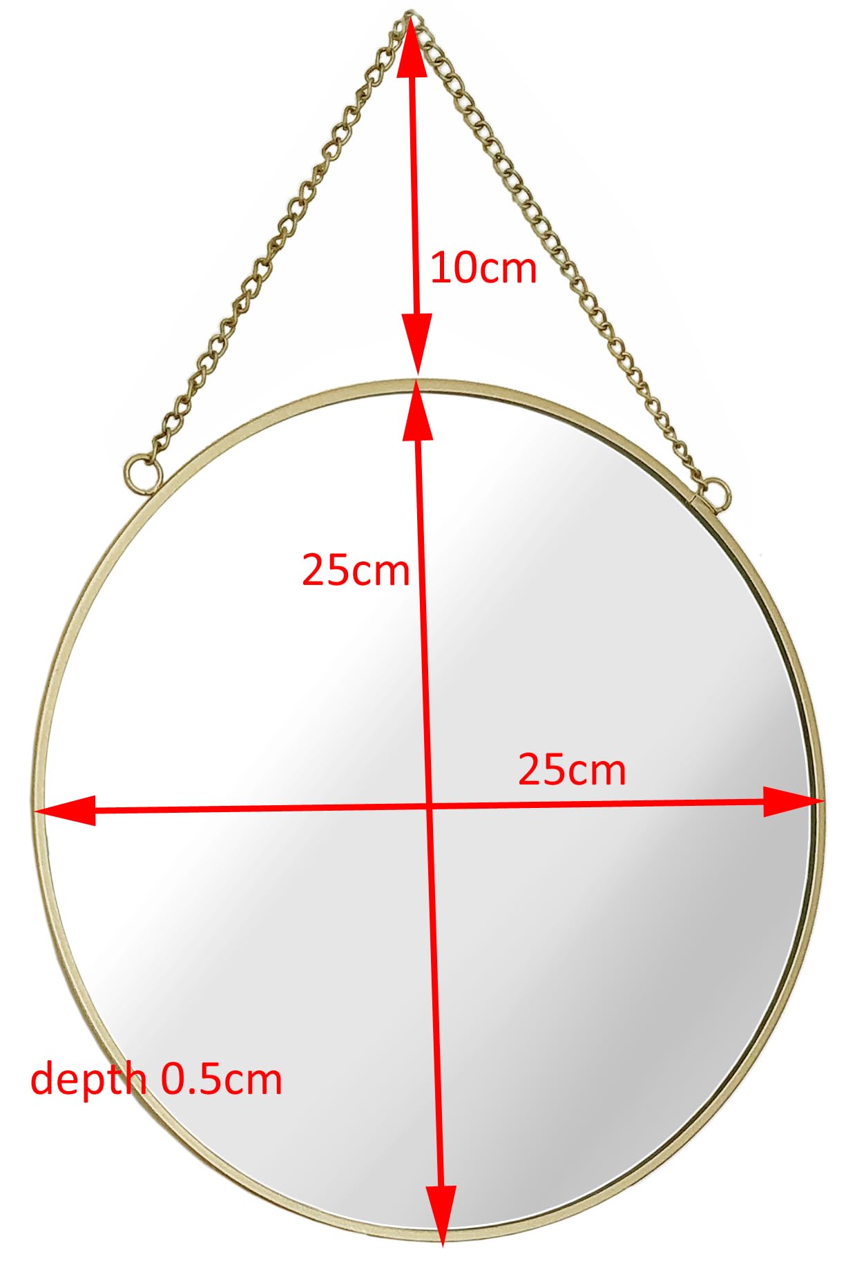 GreyZouq Set of Three Round Wall Mirrors with Gold Metal Rim and Chain, 25 cm, Set of 3, Gold. Suitable for bedroom bathroom - Image 4