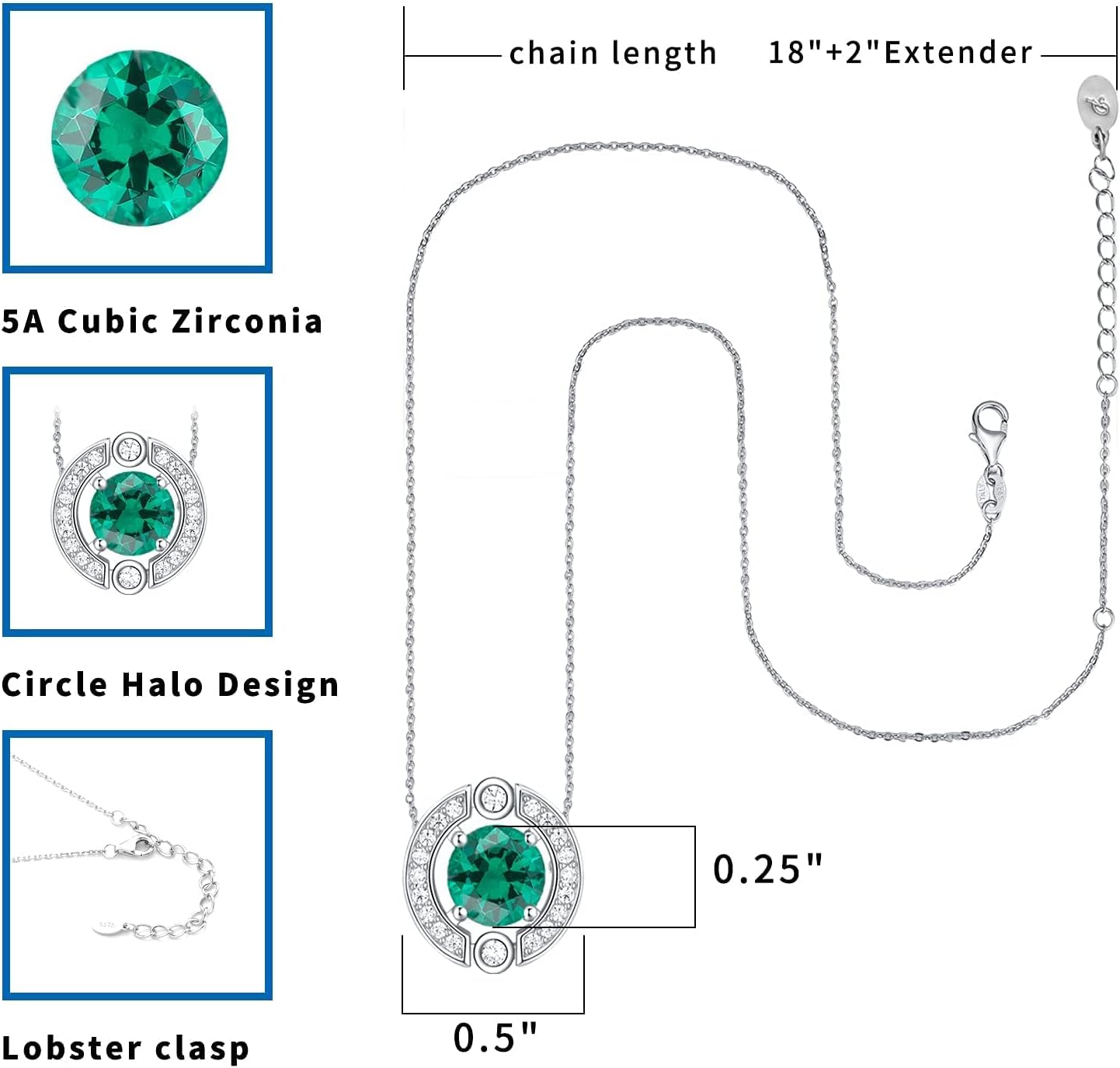 Birthstone Halo Necklace for Women Sterling Silver Platinum Plated Sparkling Gemstone Round Cut Solitaire Pendant Cubic Zirconia Necklaces Clear Crystal Meaningful Jewelry Gifts for Women Teen Girls - Image 5
