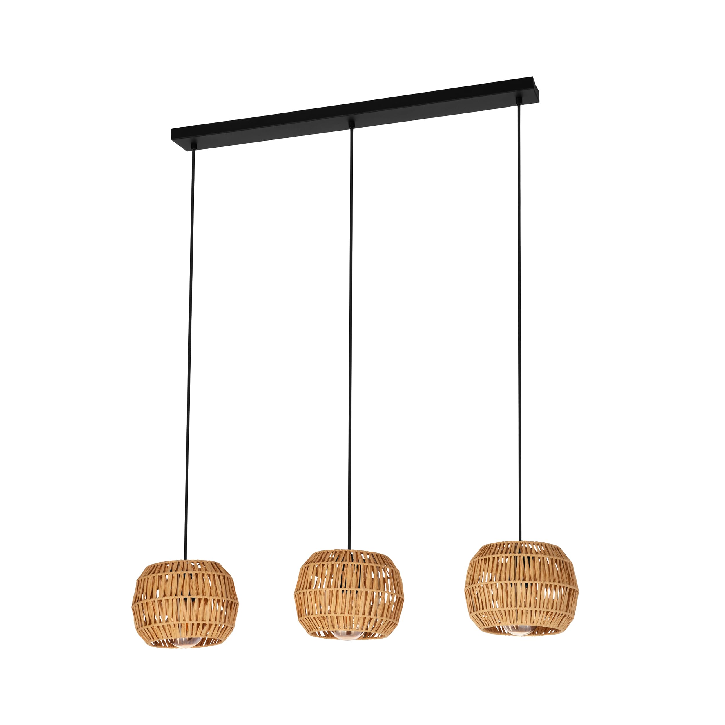 Eglo Light/Black Sheldon Triple Drop Linear Pendant With Natural Rope Shades