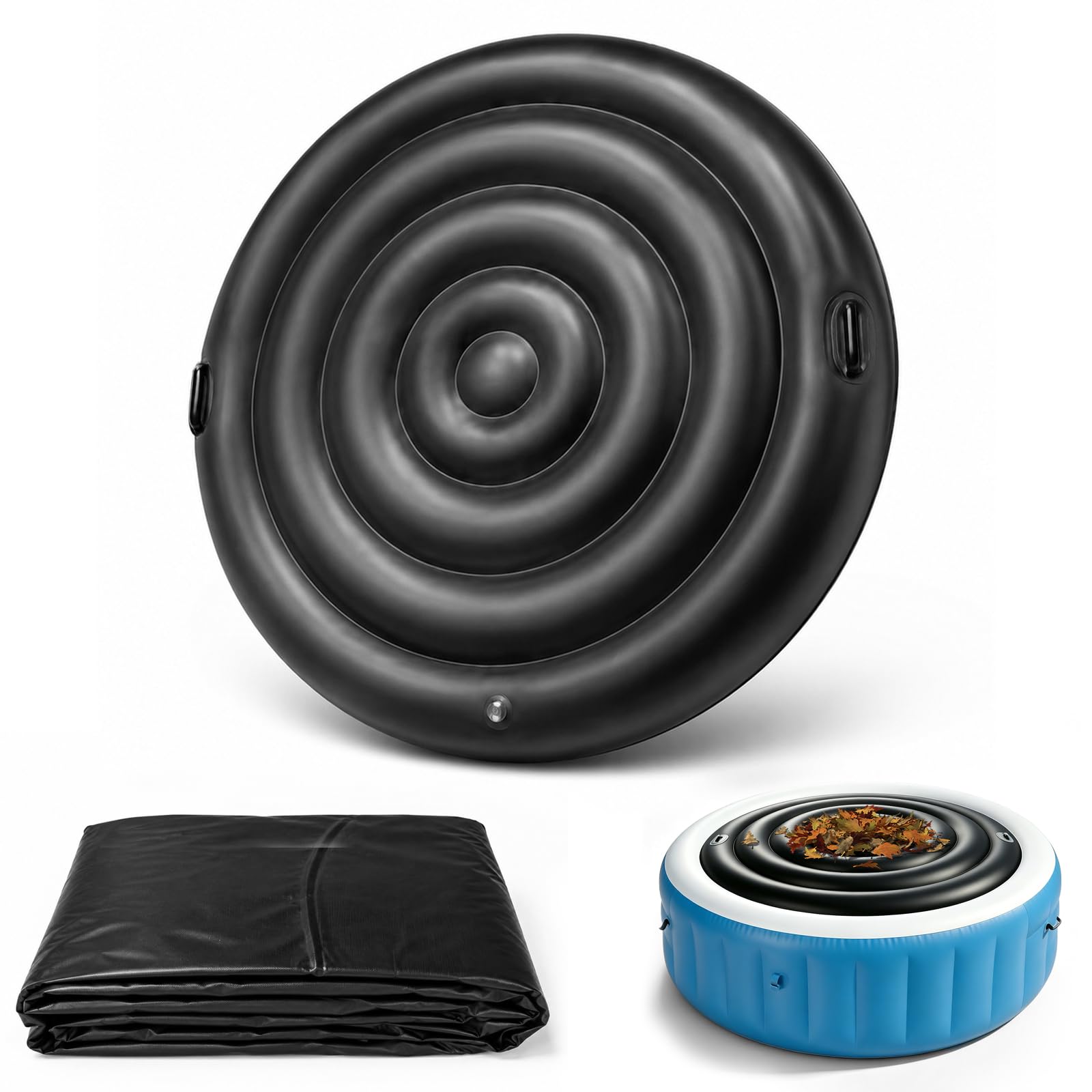 Aufblasbare Whirlpool Abdeckung, Energiesparende Whirlpool Isolierabdeckung mit Griffen, Wetterfester Whirlpool Deckel für Outdoor Spa & Aufblasbare Whirlpools (Schwarz, Ø 165 cm Rund)